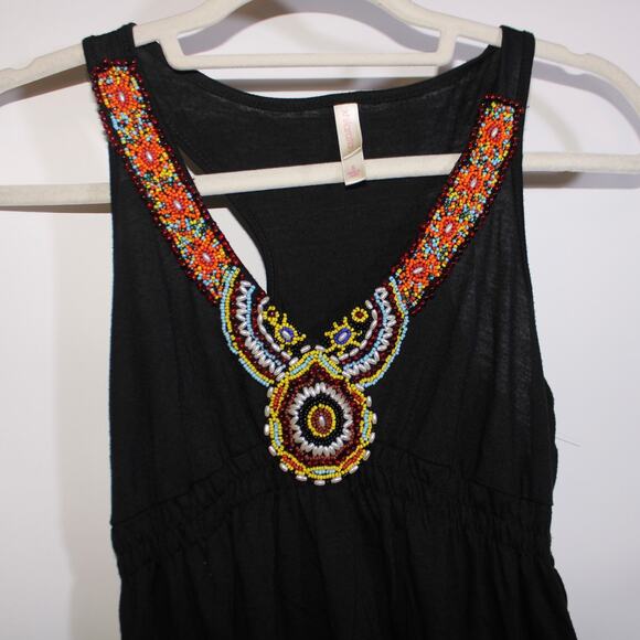 Xhilaration Black Bohemian Racerback Tanktop With Beaded Neckline Size S - Picture 2 of 8